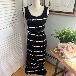 Kensie Dress Womens Small Black Maxi Belted Tie Dye Bohemian Festival Beach